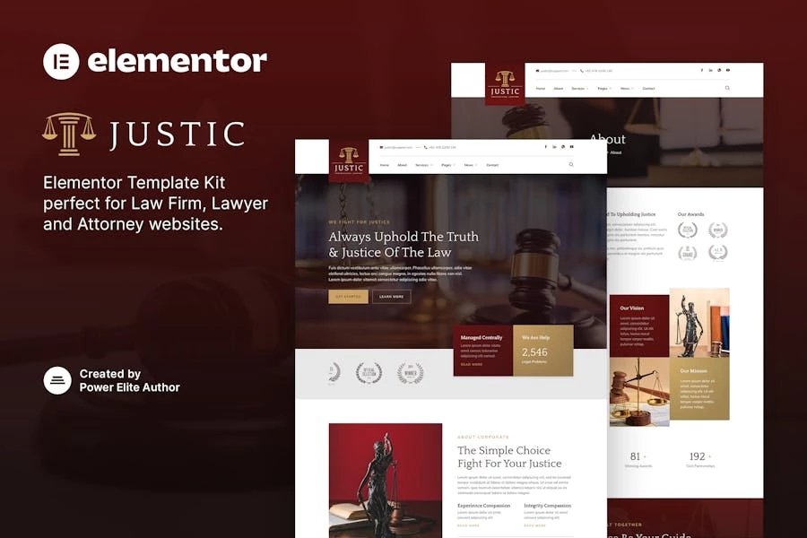 Justic - Template Kit Elementor de bufete de abogados y servicios legales