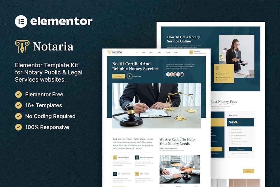 Notaria Template Kit de Elementor para servicios legales y de notaría pública