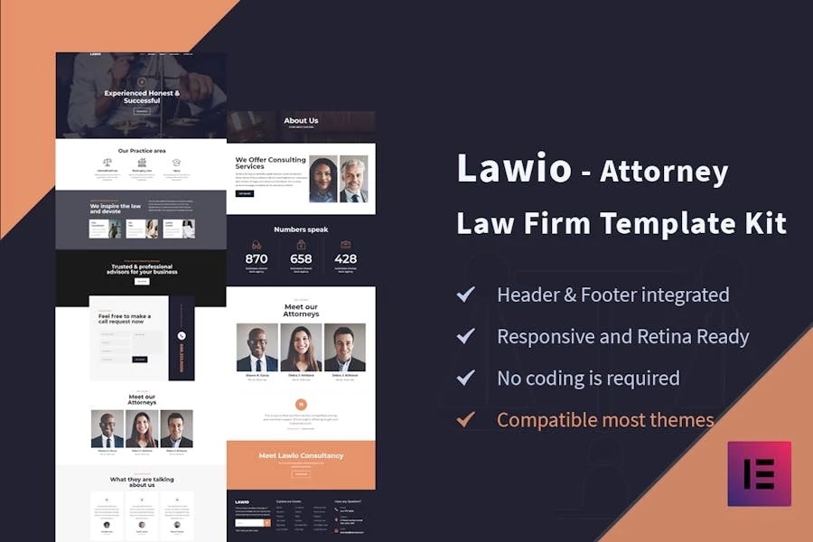 Lawio - Template Kit Elementor para bufetes de abogados