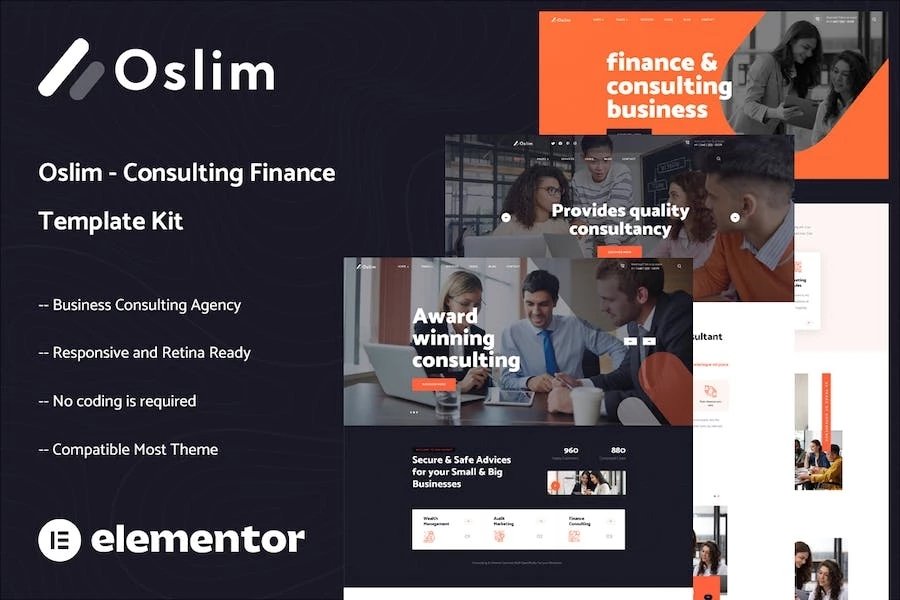 Oslim - Kit de plantillas Elementor para consultoría financiera