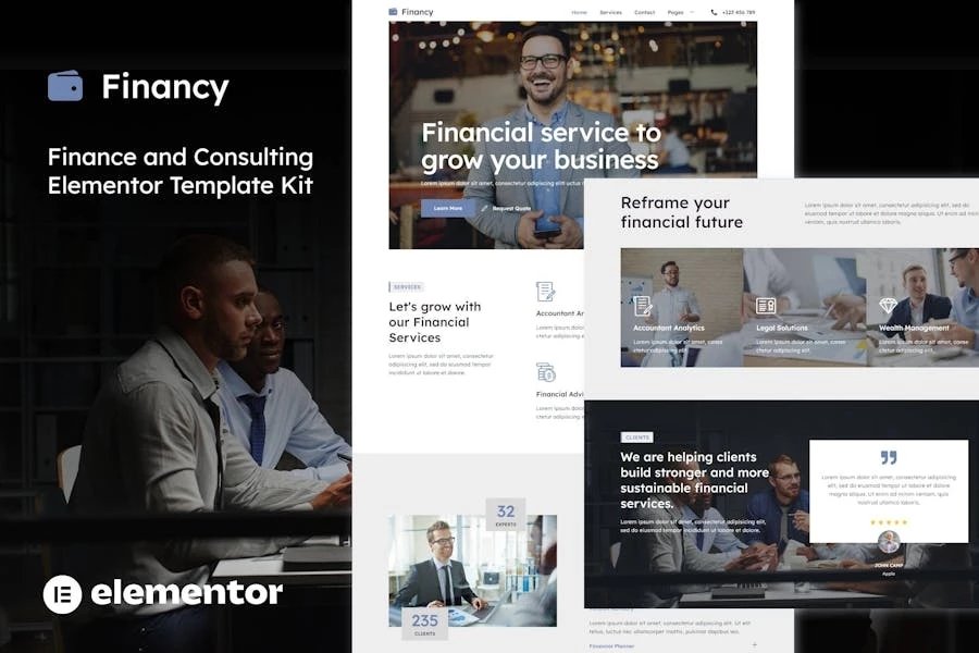 Financy - Template Kit Elementor de finanzas y consultoría