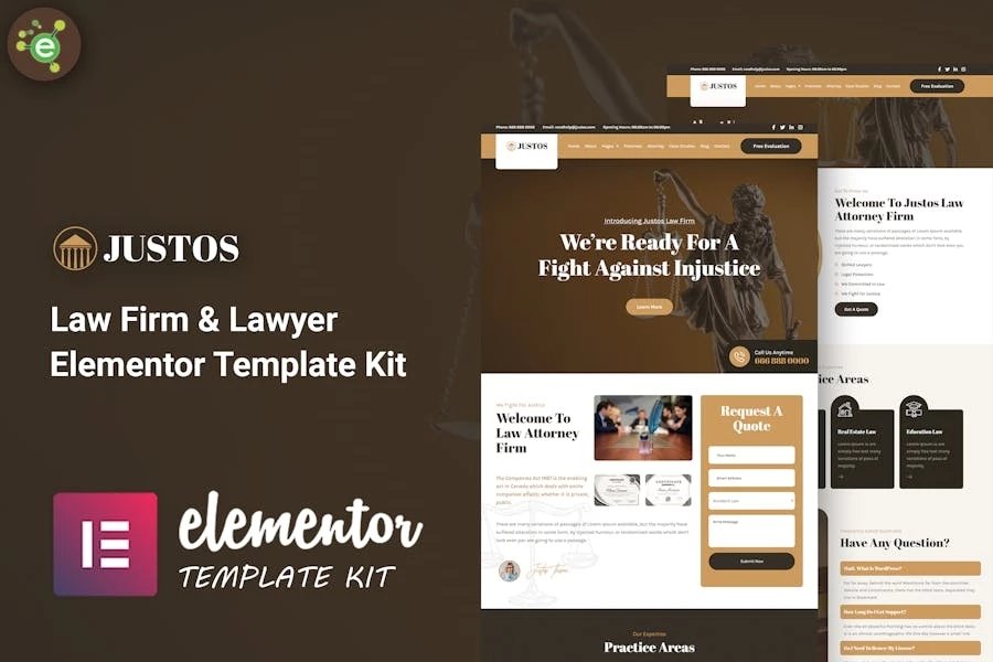 Justos - Template Kit Elementor para bufete de abogados y abogados