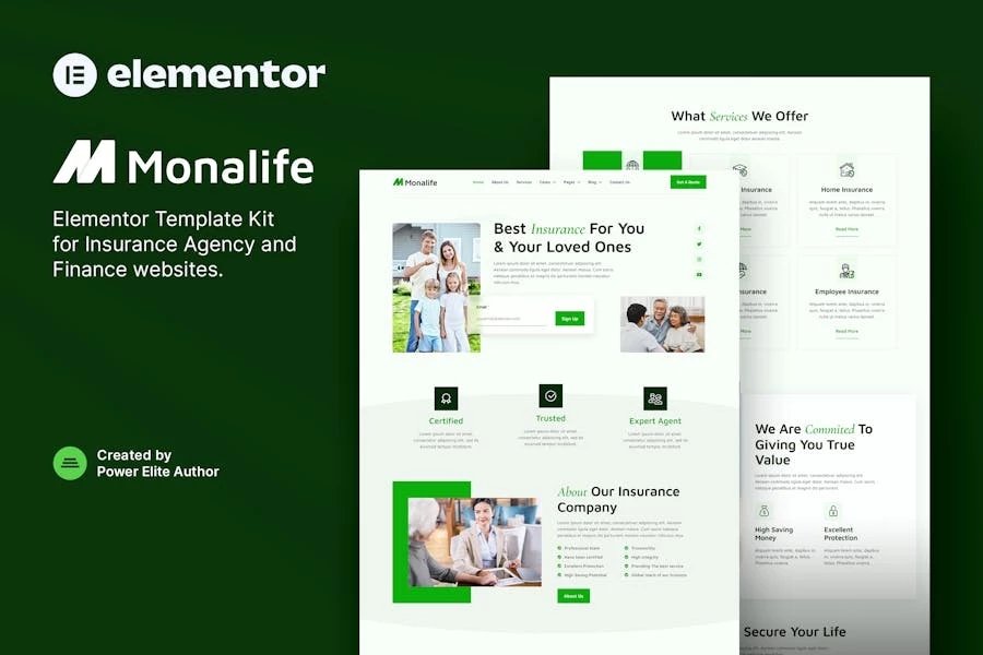 Monalife - Template Kit Elementor para Agencia de seguros y finanzas