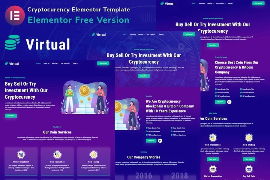 Virtual - Template Kit de blockchain de criptomonedas y Bitcoin Elementor