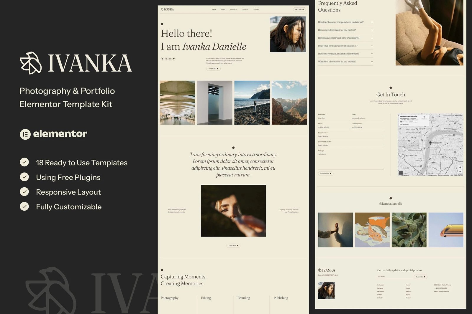 Ivanka - Kit de Plantillas Elementor para Fotografía y Porfolio