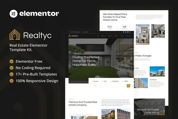 Realtyc - Kit de plantillas Elementor para bienes raíces
