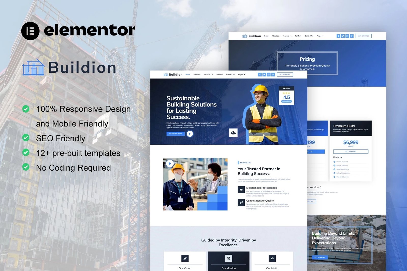 Buildion - Kit de plantillas Elementor Pro para servicios de construcción y construcción