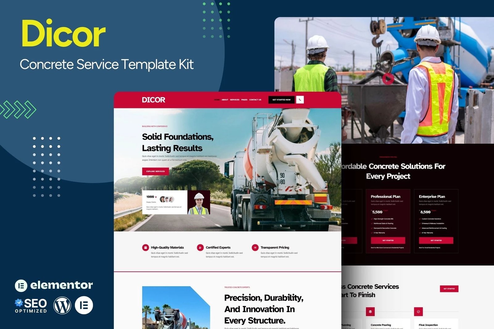 Dicor - Kit de plantillas Elementor para Concrete Service