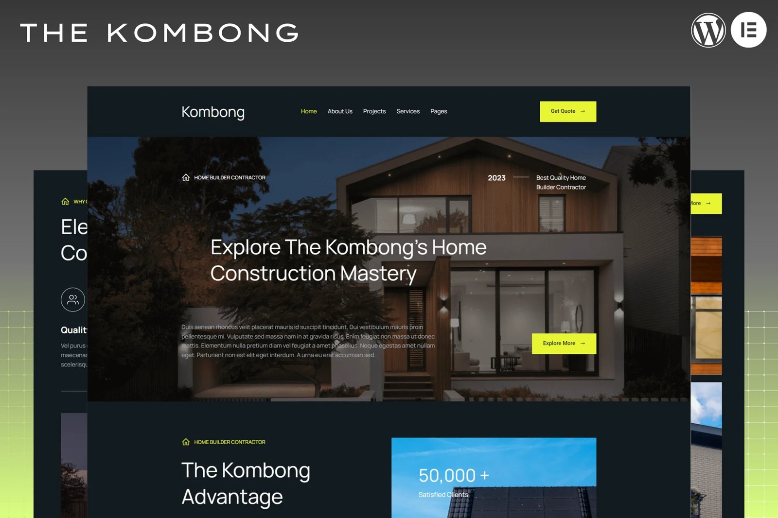 Kombong - Kit de plantillas Elementor para agentes inmobiliarios modernos
