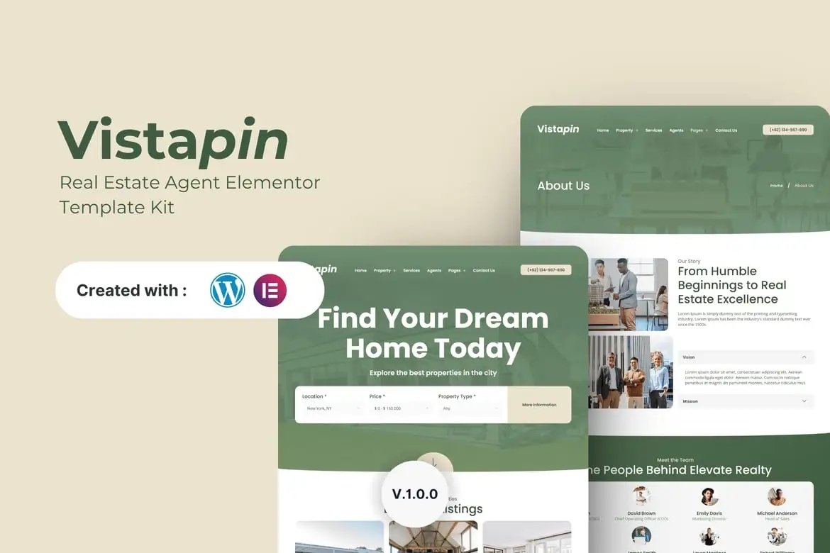 Vistapin - Kit de plantillas Elementor para agentes inmobiliarios