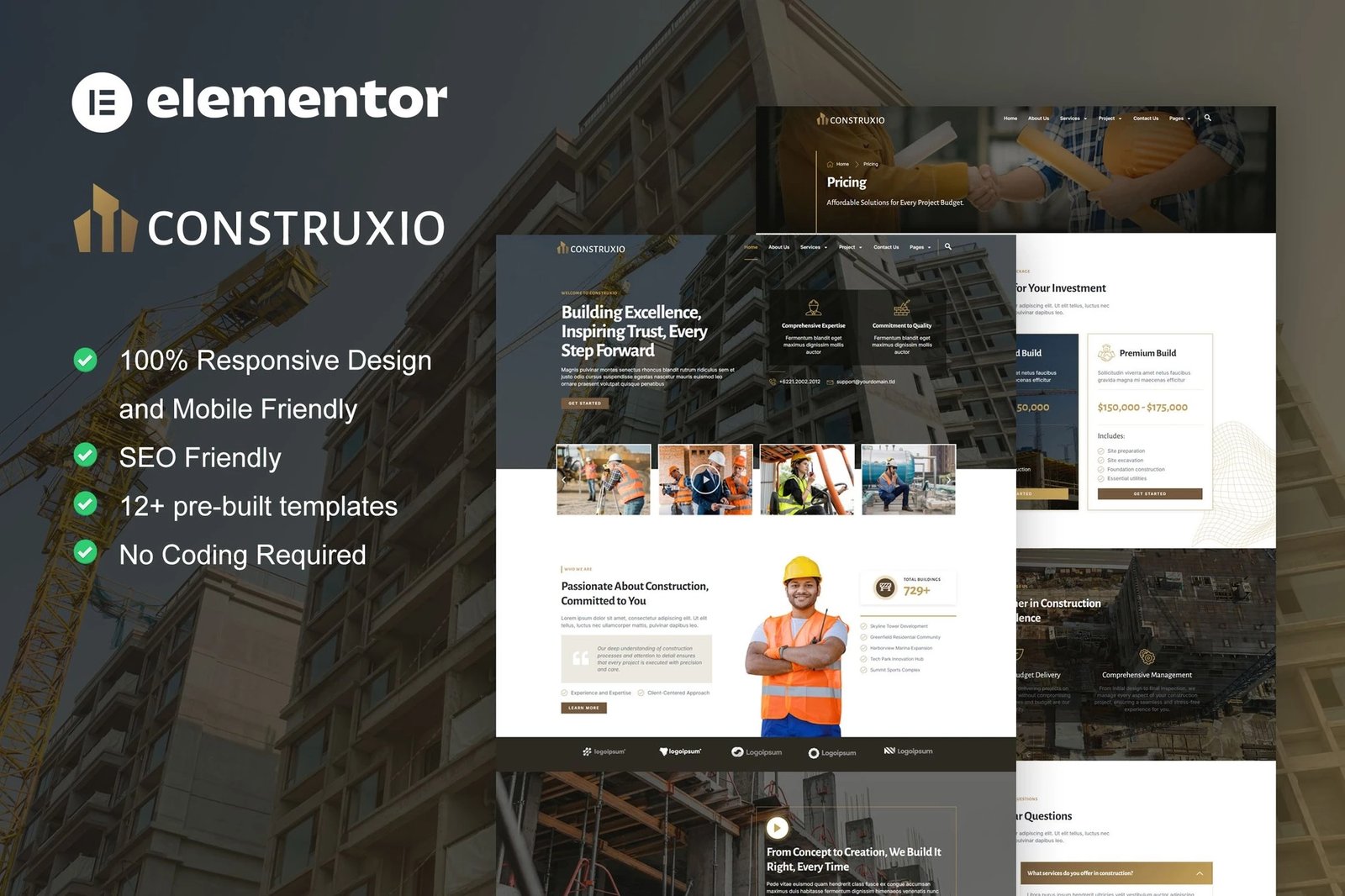 Construxio - Kit de plantillas Elementor Pro para empresas de construcción y construcción