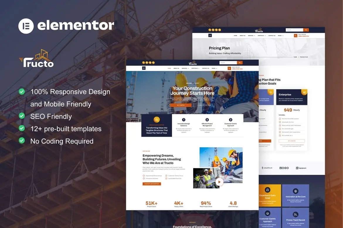 Tructo - Kit de plantillas Elementor Pro para servicios de construcción y construcción