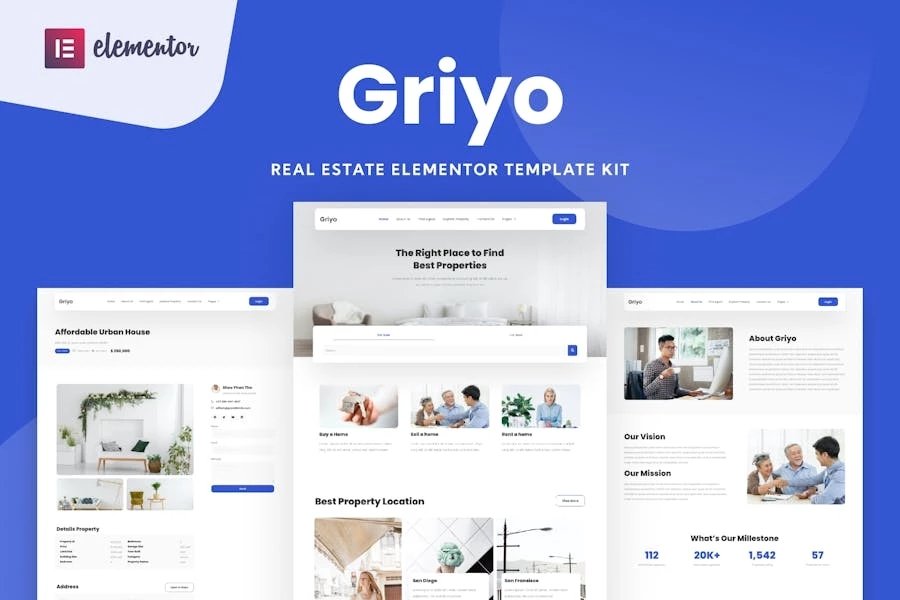Griyo - Kit de plantillas de Elementor para bienes raíces