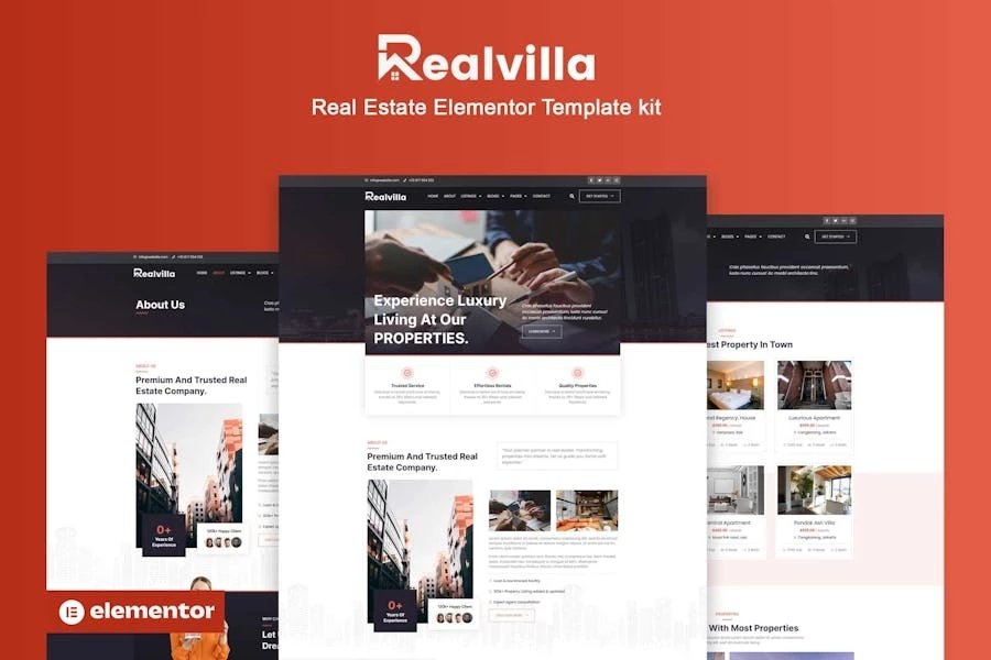 Realvilla - Kit de plantillas Elementor Pro para bienes raíces