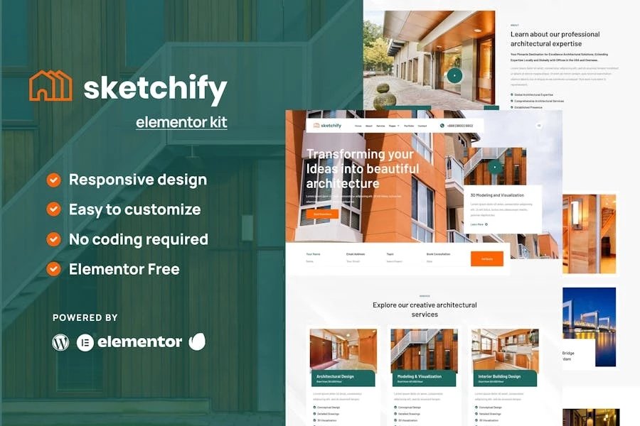 Sketchify - Kit de plantillas Elementor para servicios de arquitectura y construcción