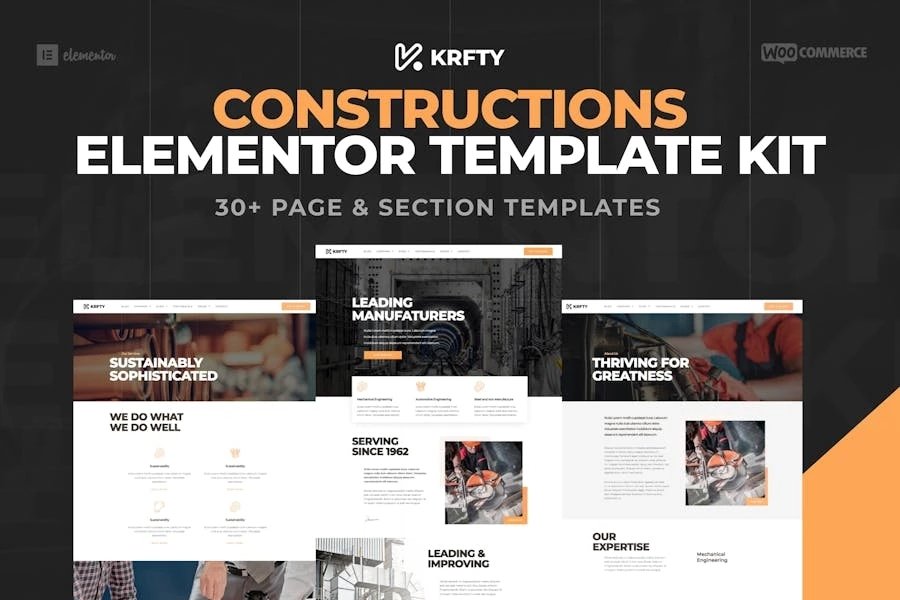 KRAFTY - Kit de plantillas Elementor para la construcción y la industria