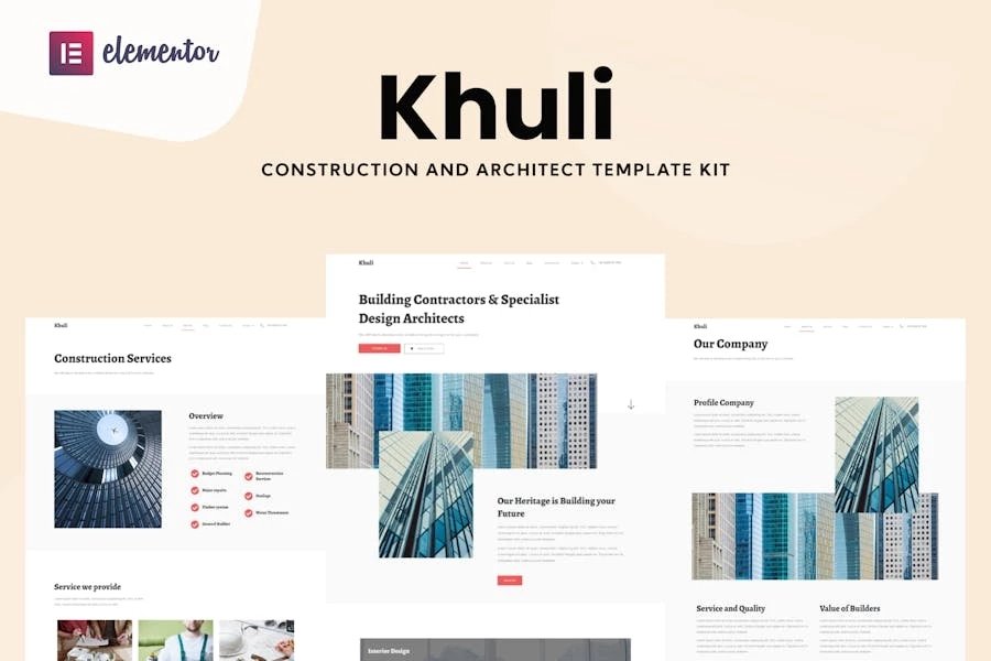 Khuli - Kit de plantillas Elementor Pro de construcción y arquitectura
