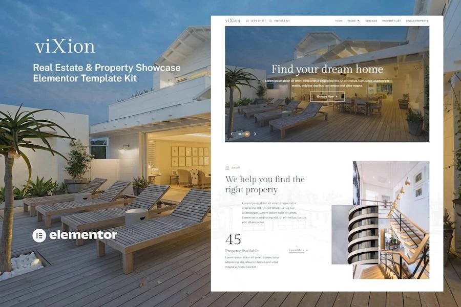 Vixion - Template Kit Elementor para escaparate inmobiliario y inmobiliario
