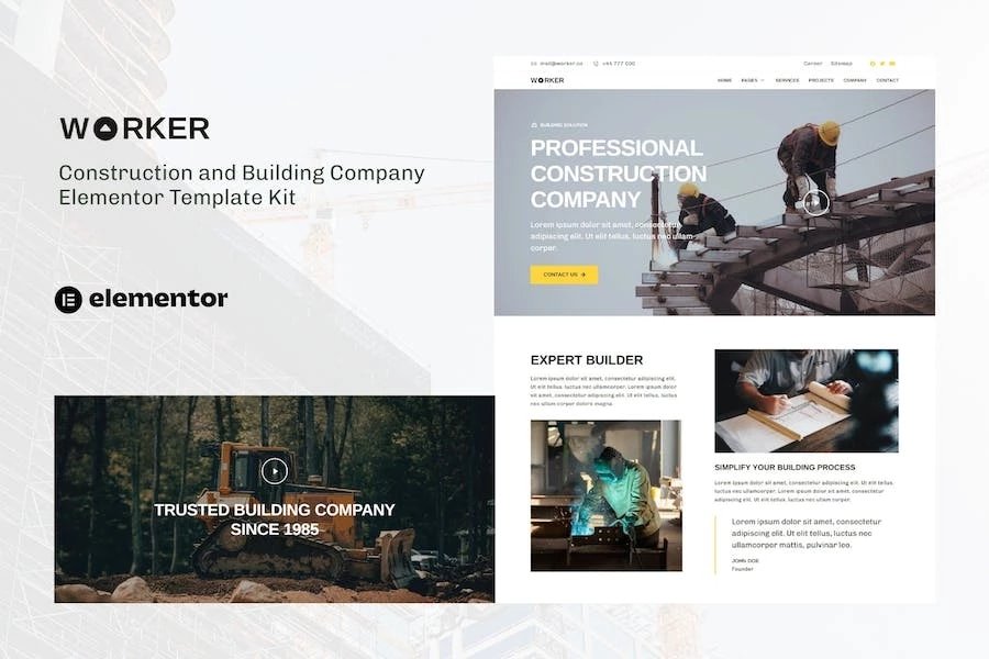 Template Kit Elementor para empresa de construcción y construcción para trabajadores