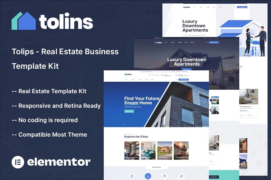 Tolips - Kit de plantillas Elementor para negocios inmobiliarios