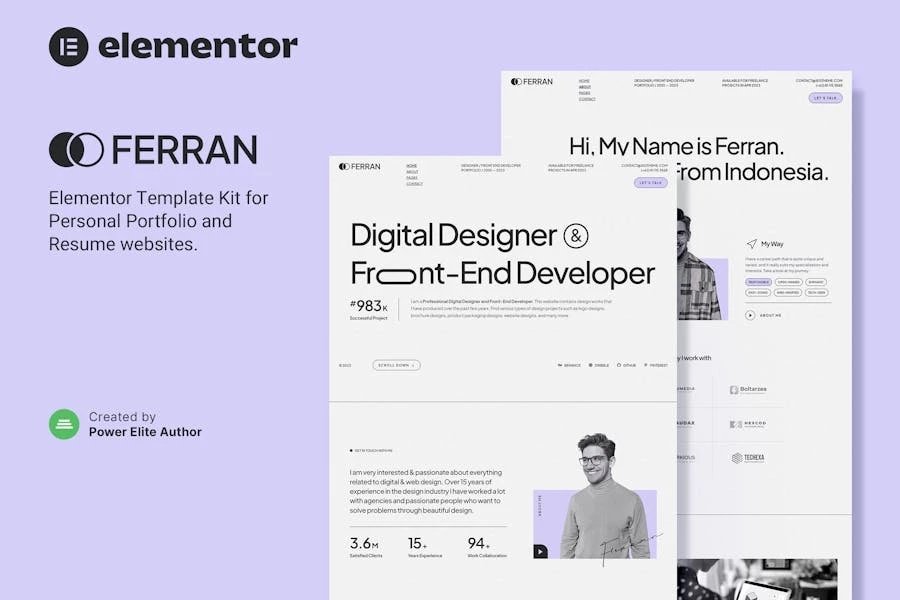 Ferran Template Kit Elementor para Porfolio personal y currículum