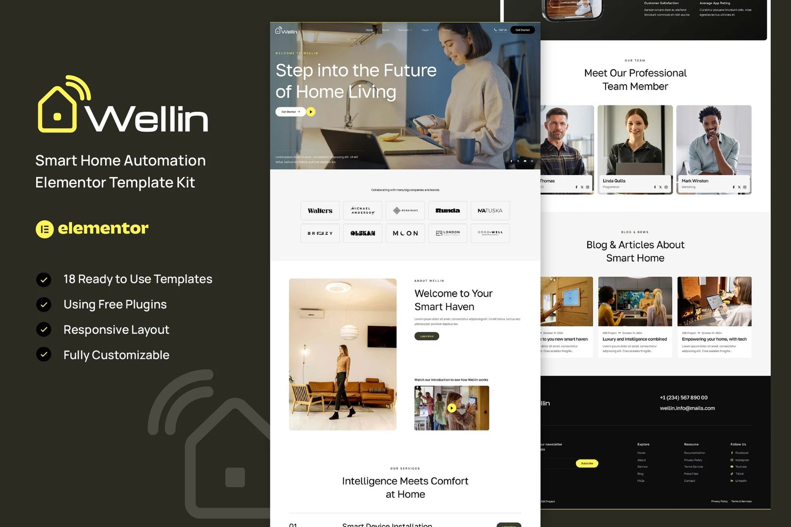 Wellin - Kit de plantillas Elementor para automatización del hogar inteligente