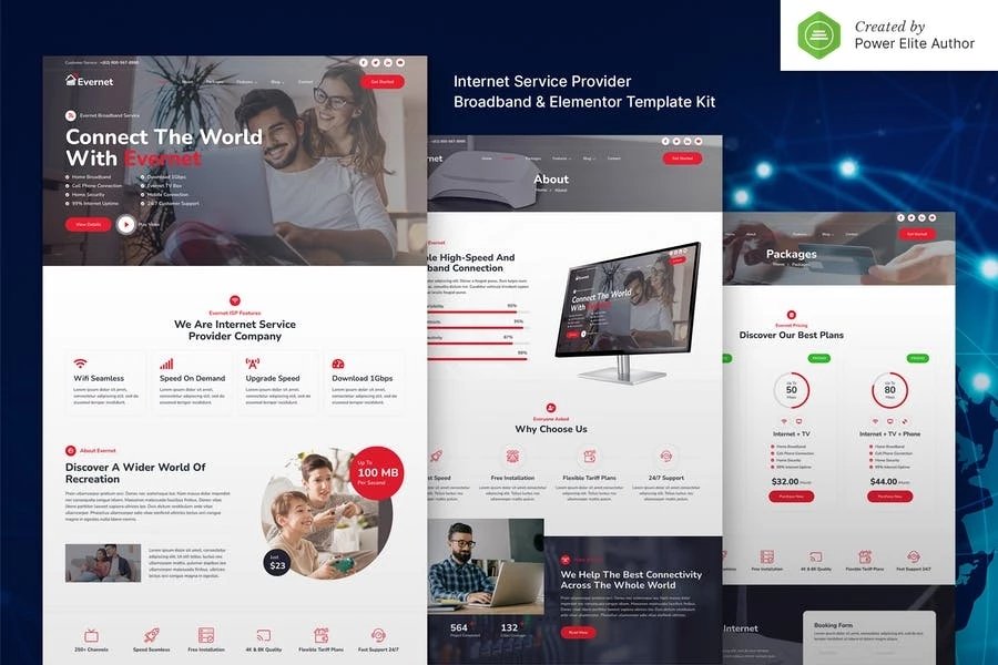 Evernet Template Kit Elementor para proveedores de servicios de Internet y banda ancha