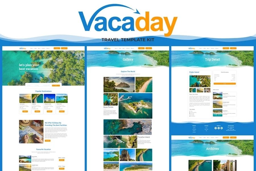 Vacaday - Kit de plantillas Elementor para agencias de viajes
