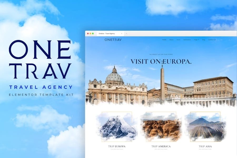 Onetrav - Template Kit Elementor para Agencia de viajes