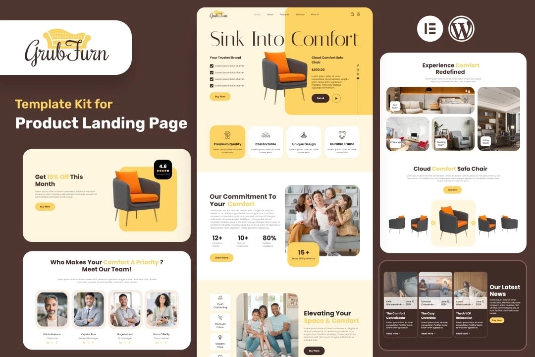 GrubFurn - Kit de plantillas Elementor Pro para un solo producto