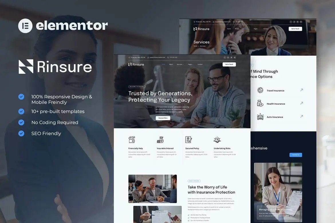 Rinsure - Kit de plantillas Elementor para agencias de seguros