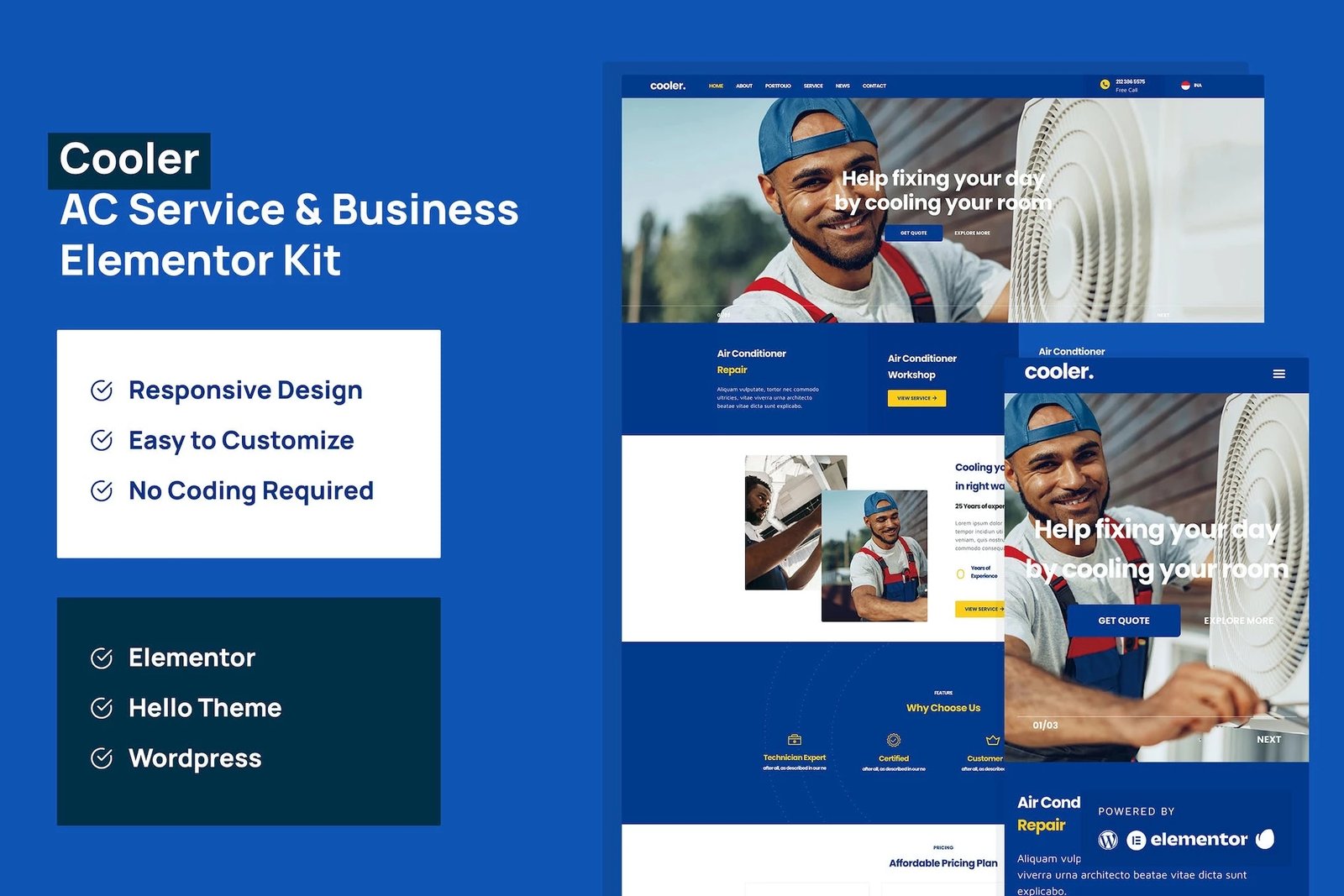 Cooler - Template Kit Elementor Pro para AC Service Business