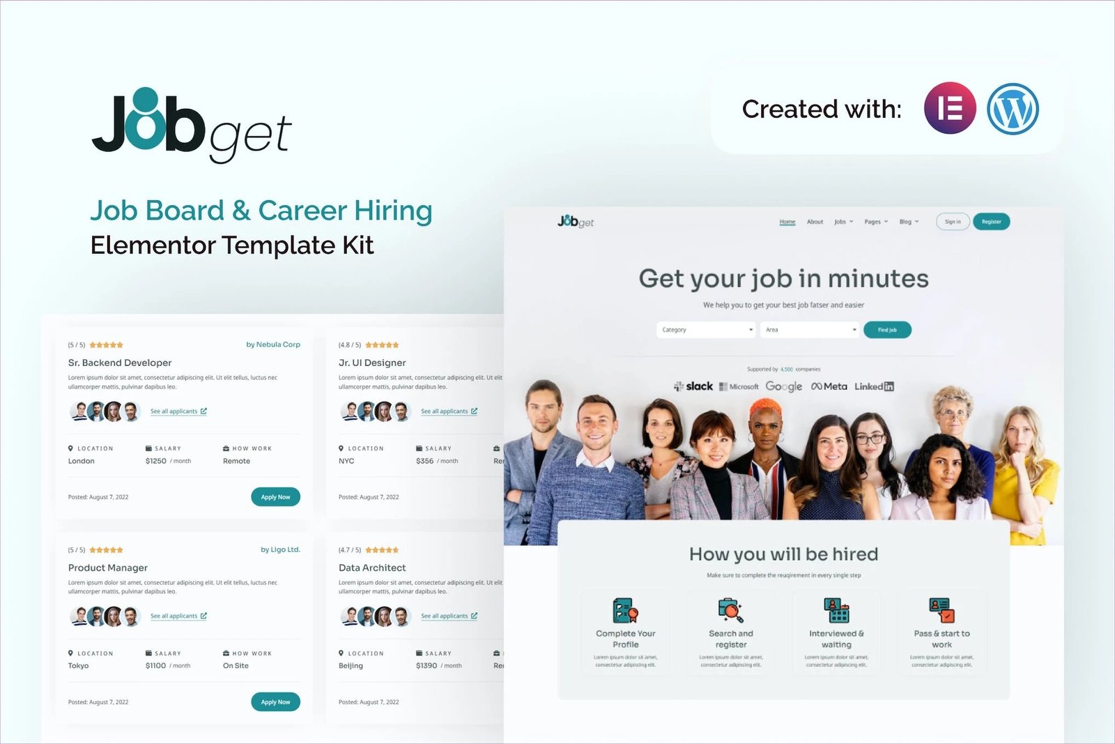 Jobget - Template Kit Elementor para bolsa de trabajo y contratación profesional