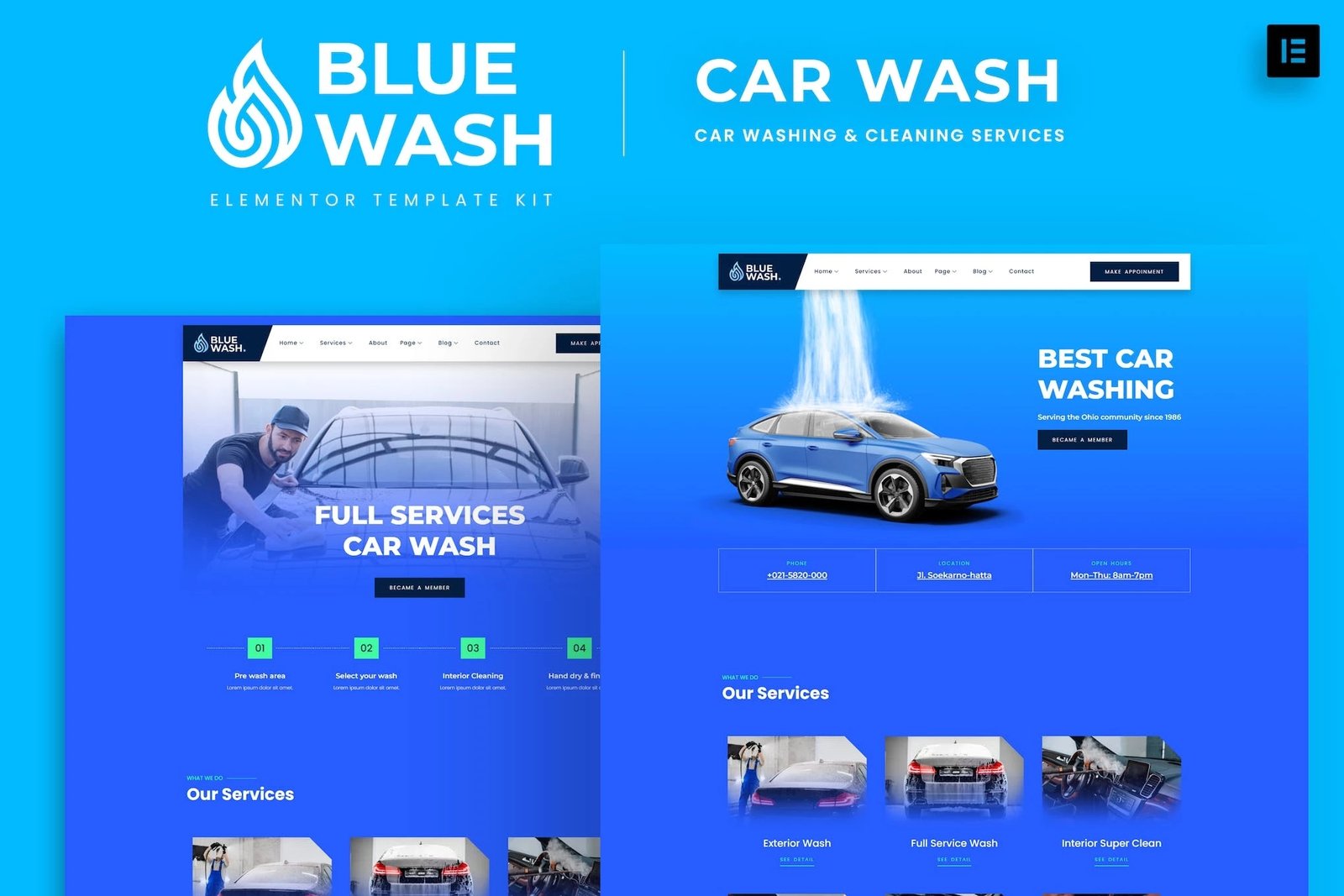 Bluewash - Template Kit para servicios de lavado y limpieza de automóviles