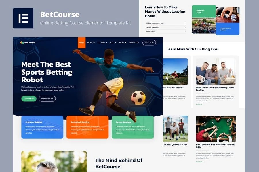 BetCourse - Kit de plantillas Elementor Pro para cursos de predicción y apuestas deportivas