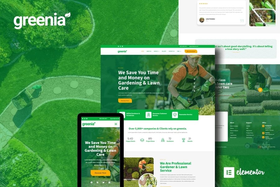 Greenia - Kit de plantillas Elementor para paisajismo y jardinería