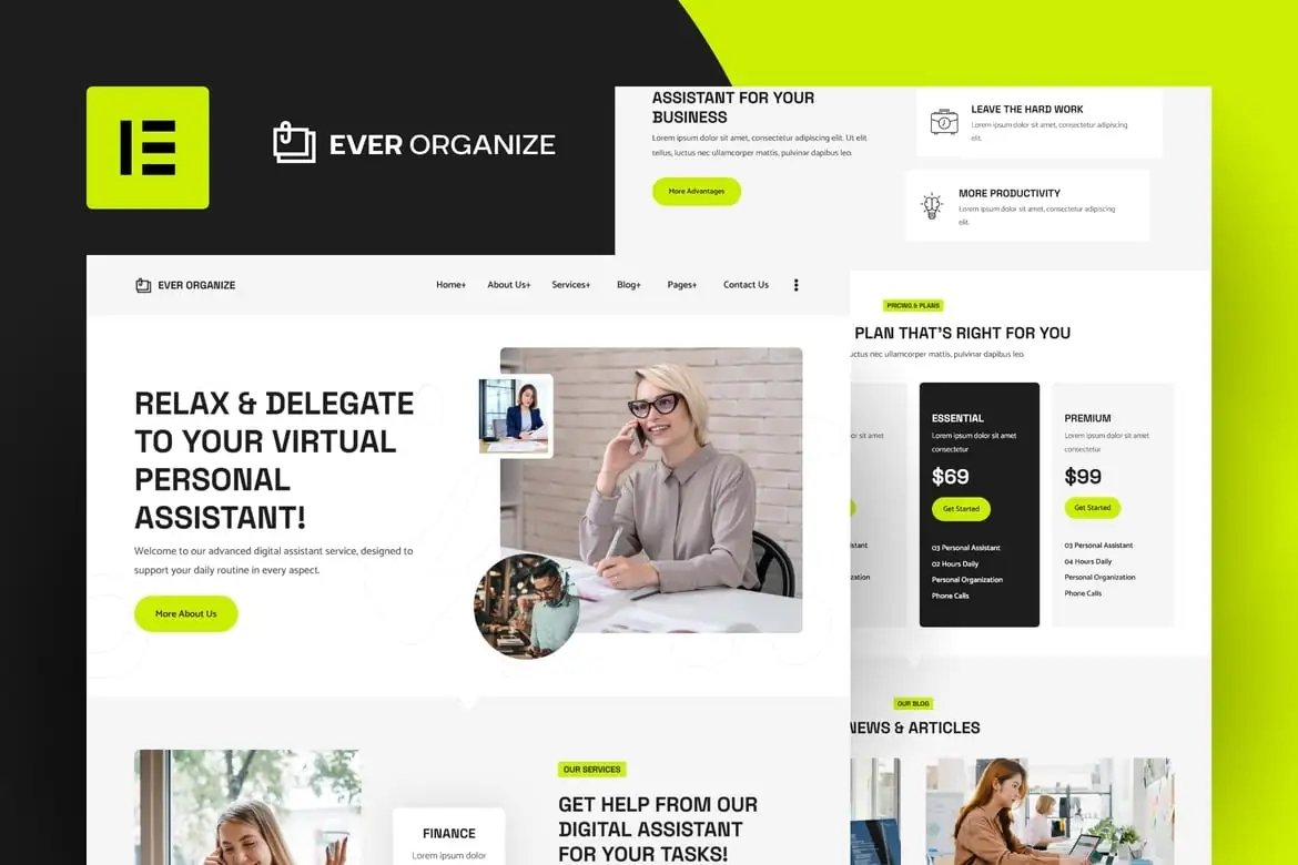 Ever Organize - Kit de plantillas Elementor Pro para asistente personal