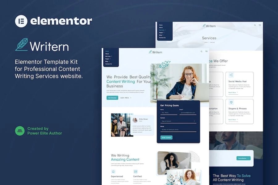Writern Template Kit Elementor para servicios de redacción de