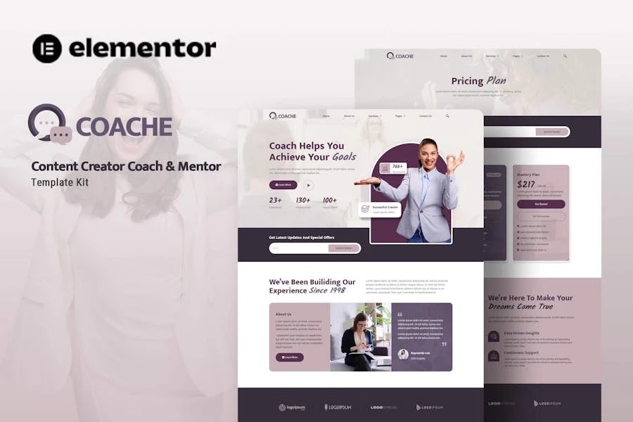 Coache - Kit de plantillas Mentor Elementor para creadores de contenido