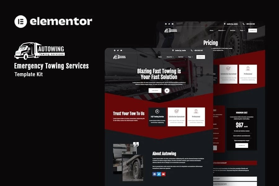 Autowing - Template Kit Elementor para el Servicio de Remolque de Emergencia
