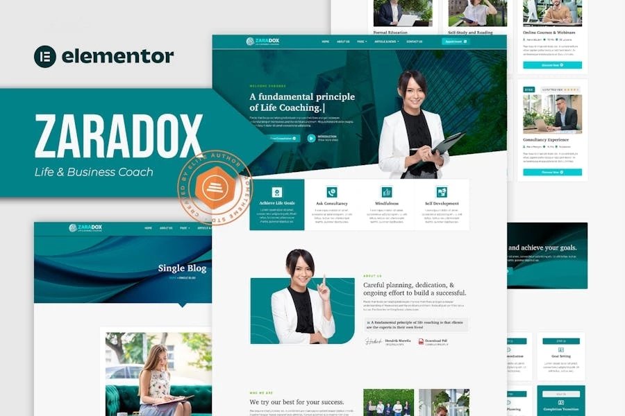 Zaradox - Kit de plantillas Elementor para entrenador de vida y negocios