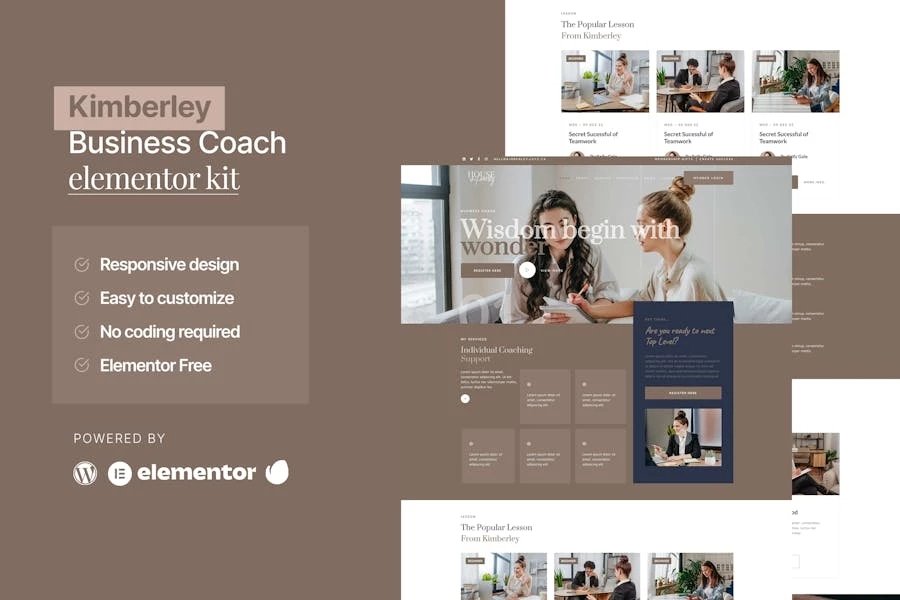 Kimberley - Template Kit Elementor para coaching empresarial