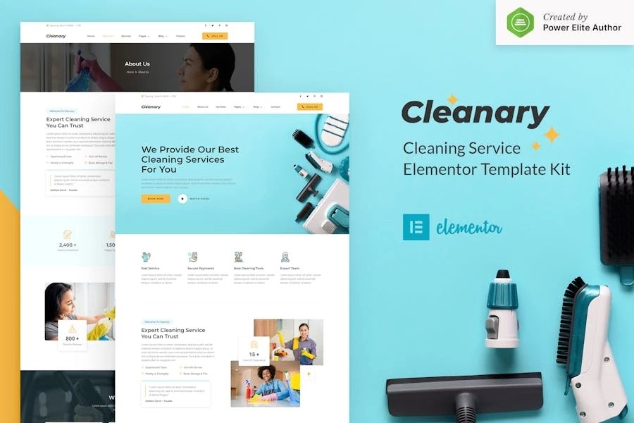 Cleanary - Kit de plantillas Elementor para empresas de servicios de limpieza