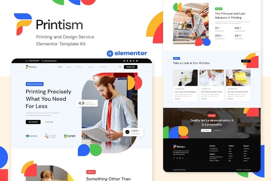 Printism Template Kit Elementor para servicios de impresión y diseño