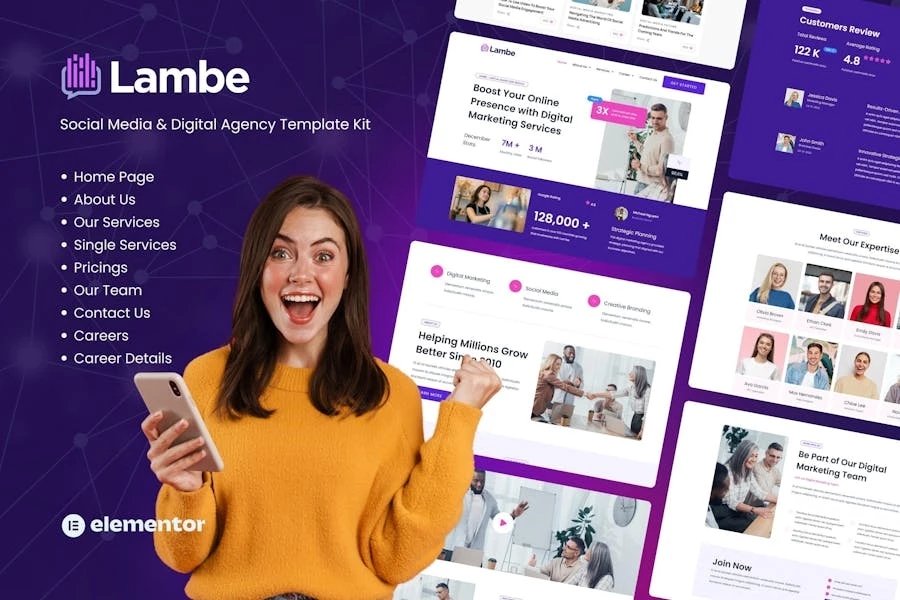Lambe - Template Kits Elementor para Agencia de marketing digital