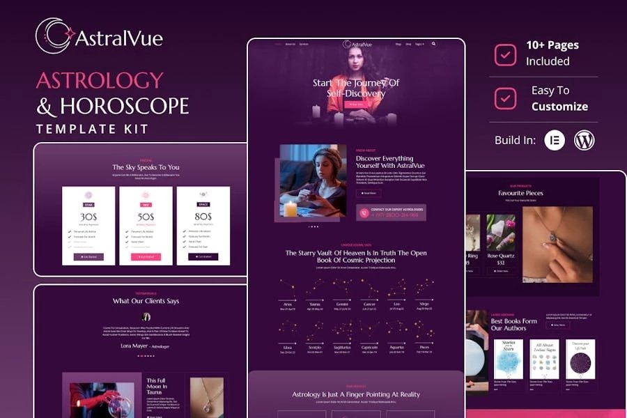 AstralVue - Kit de plantillas Elementor de astrología y horóscopo