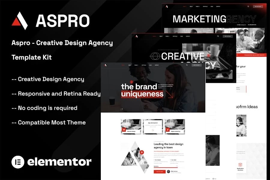 Aspro - Kit de Plantillas Elementor para Agencia de Diseño Creativo