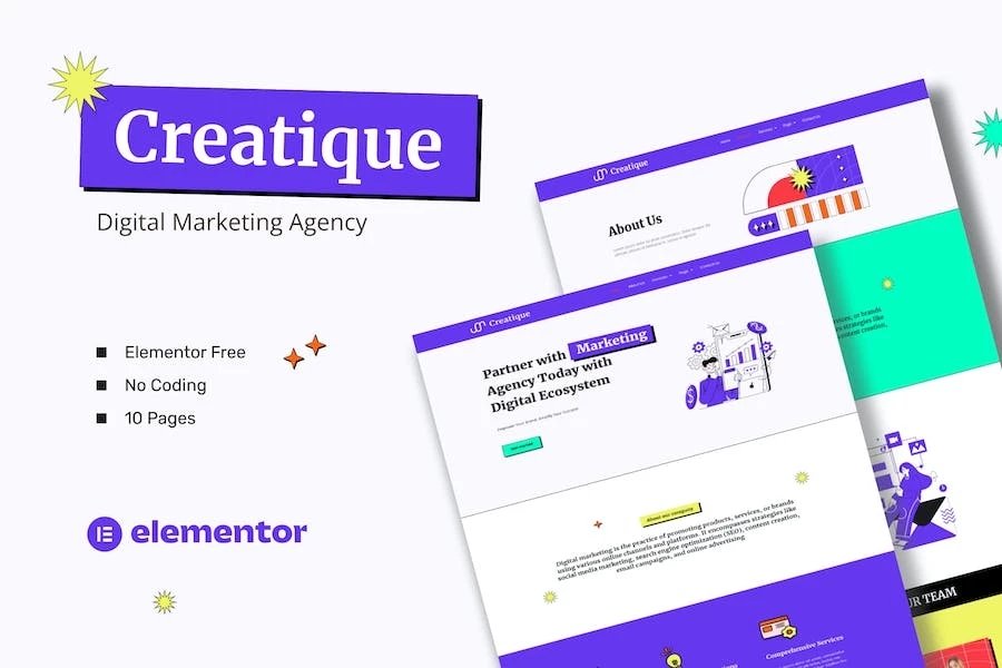 Creatique - Kit de plantillas Elementor para Agencia de Marketing Digital