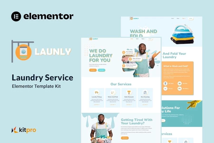 Launly - Kit de plantillas Elementor para servicio de lavandería