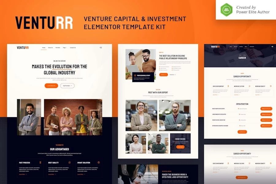 Venturr Kit de plantillas Elementor de capital de riesgo e inversión